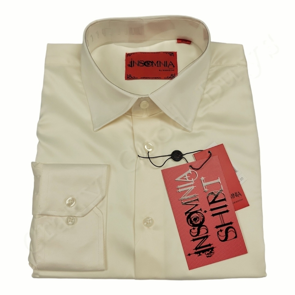 Insomnia by Manzini Satin Spandex Stretch Dress Shirt, Cream, 2XL